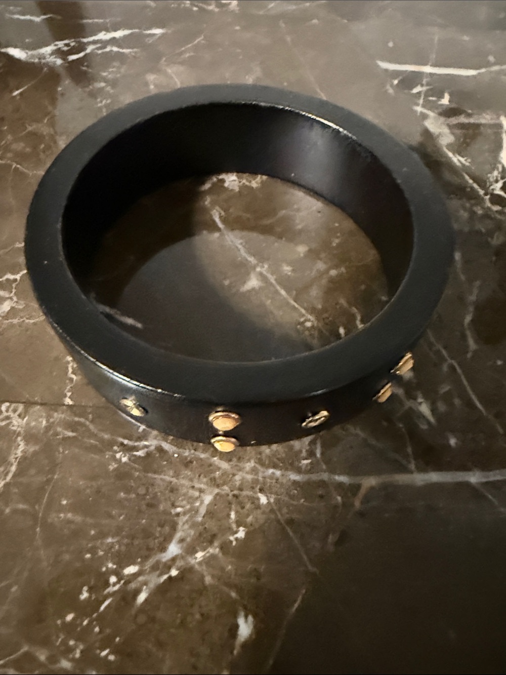 BCBGMaxAzria Black Wood Bangle Bracelet with Gold Studs